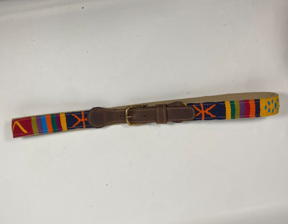 A TAIL WE COULD WAG Belt Adult 36 Handmade Cotton Weave and Leather Traditional